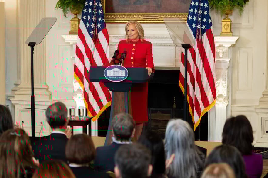 First Lady Jill Biden addressed attendees at the last public White House event, Joining Forces, and announced new actions to support military children with disabilities.