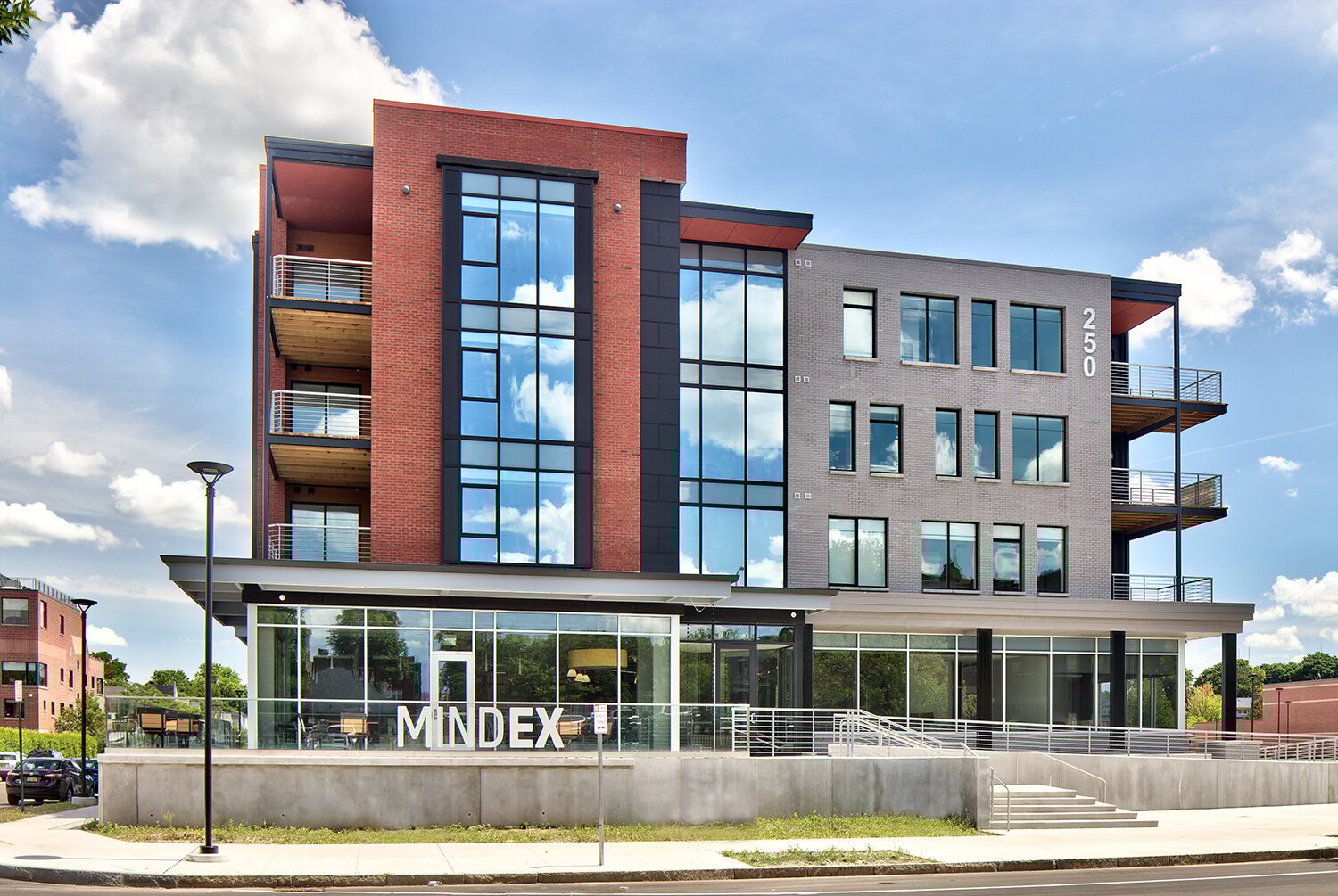 A view of the exterior of the Mindex office