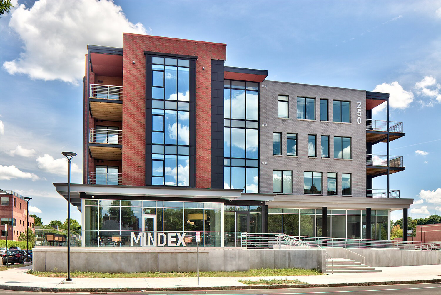A view of the exterior of the Mindex office