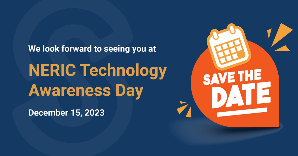 A NERIC Technology Awareness Day (Tech A-Day) banner with bold text, encouraging users to 'Save the Date' for the upcoming event taking place on December 15, 2023.