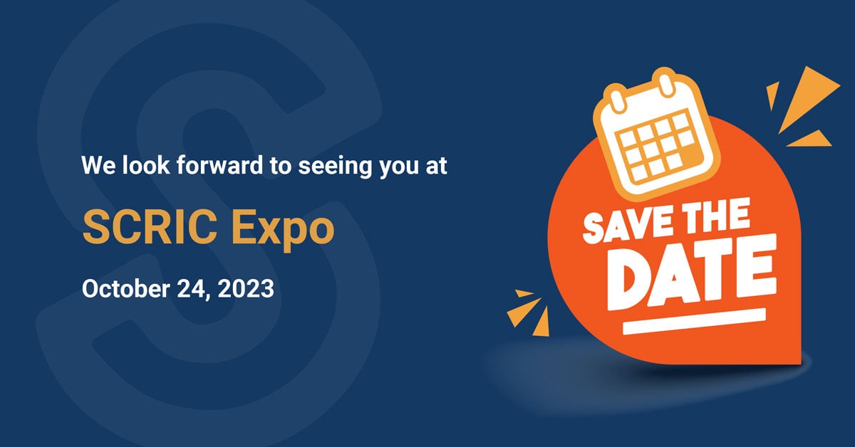 A SCRIC Expo banner with bold text, encouraging users to 'Save the Date' for the upcoming event taking place on October 24, 2023.