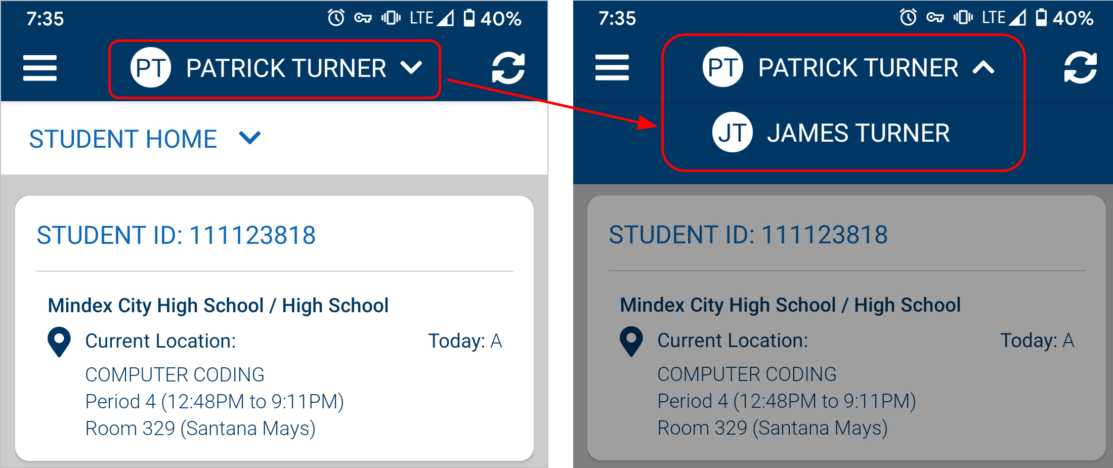 Parent View Switch Student
