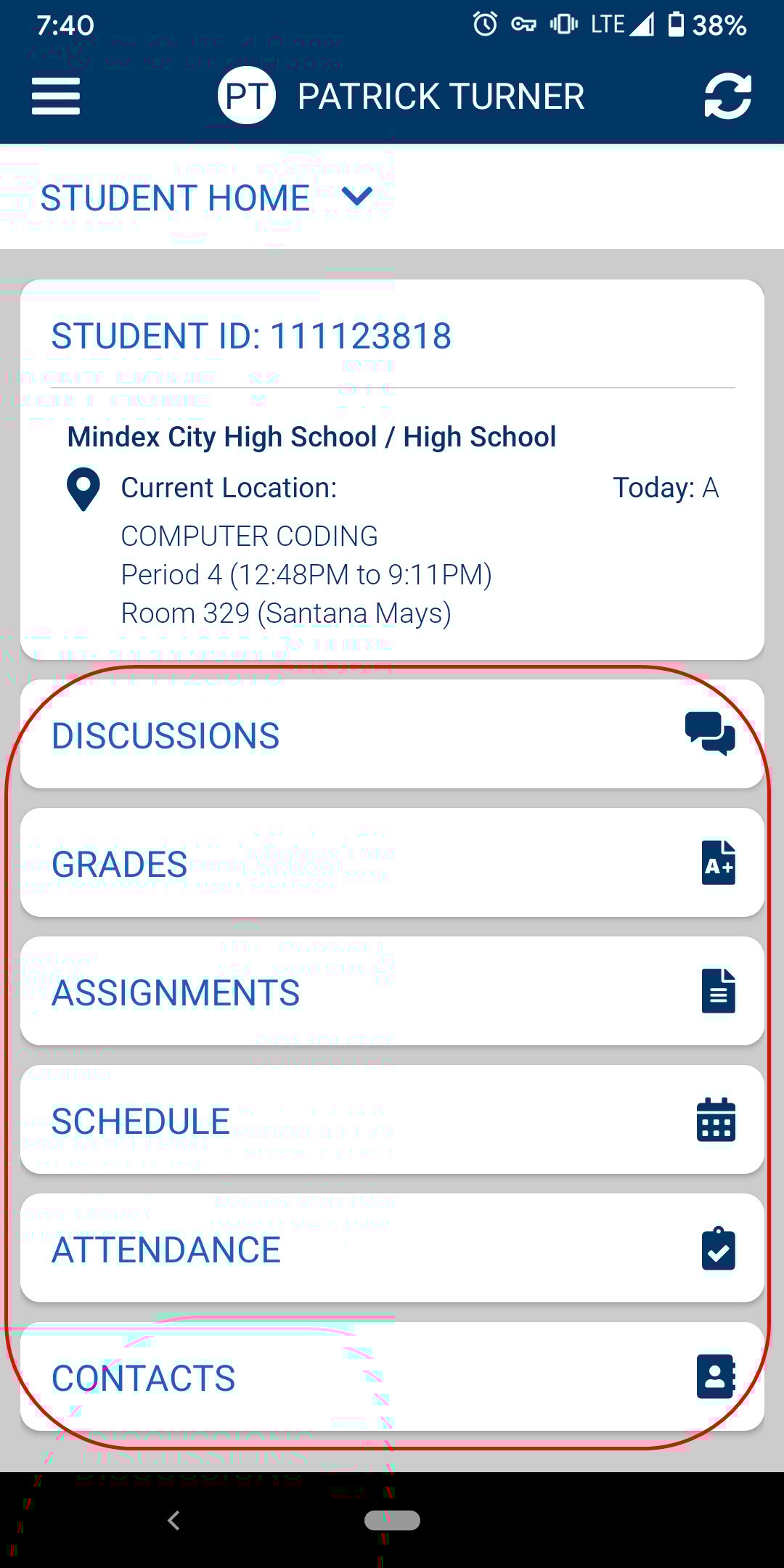 Student Home Navigation Panels