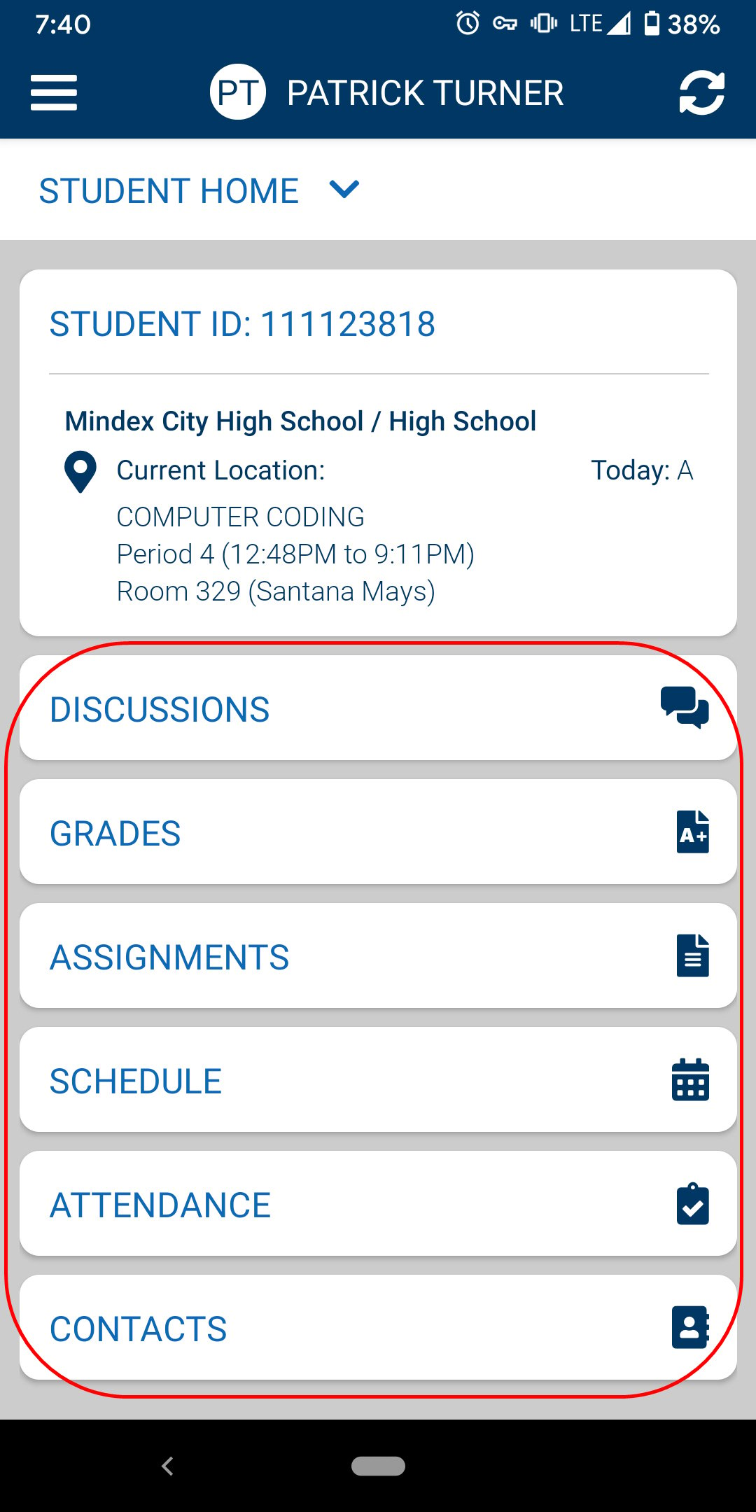 Student Home Navigation Panels