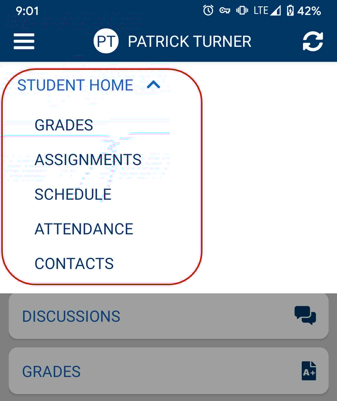 Student Record Navigation Menu