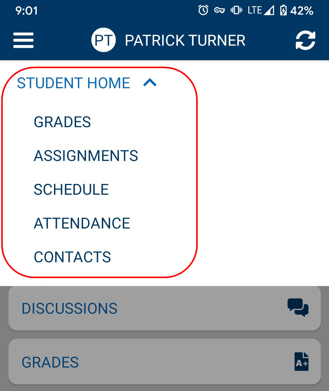 Student Record Navigation Menu