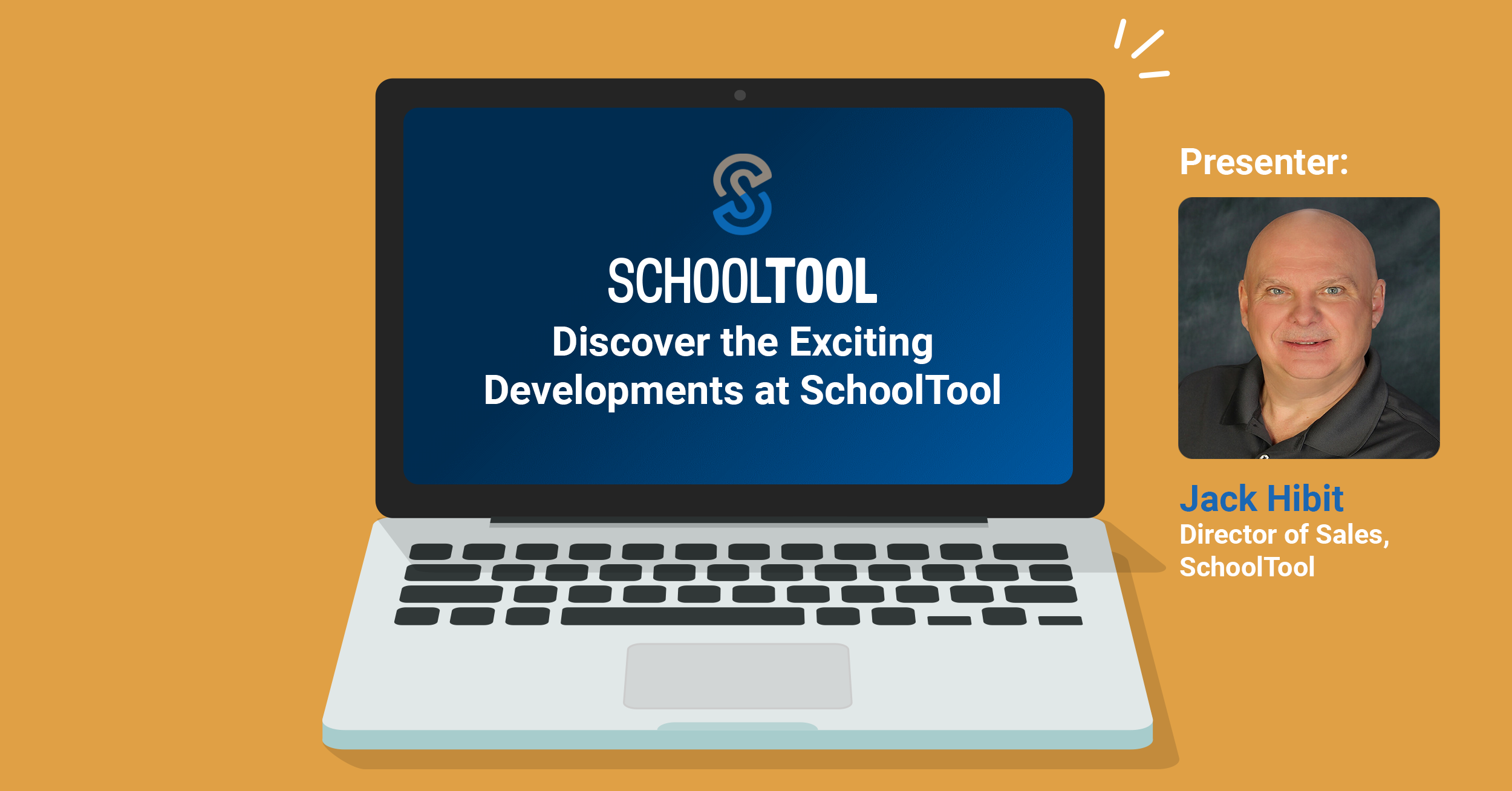 A laptop displaying SchoolTool's webinar titled